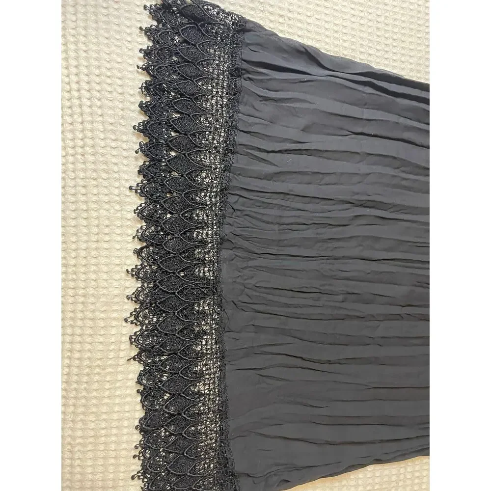 VTG Cher Jacque Y2K Black Crinkle Lace Detailed Whimsy Goth Midi Slip Dress Lg - Picture 7 of 16
